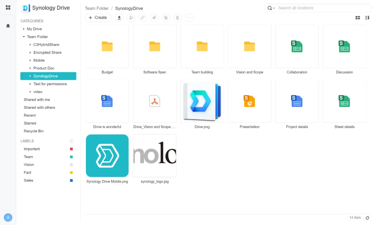 Synology Drive Web-Oberfläche — Private Cloud mit Dateifreigabe
