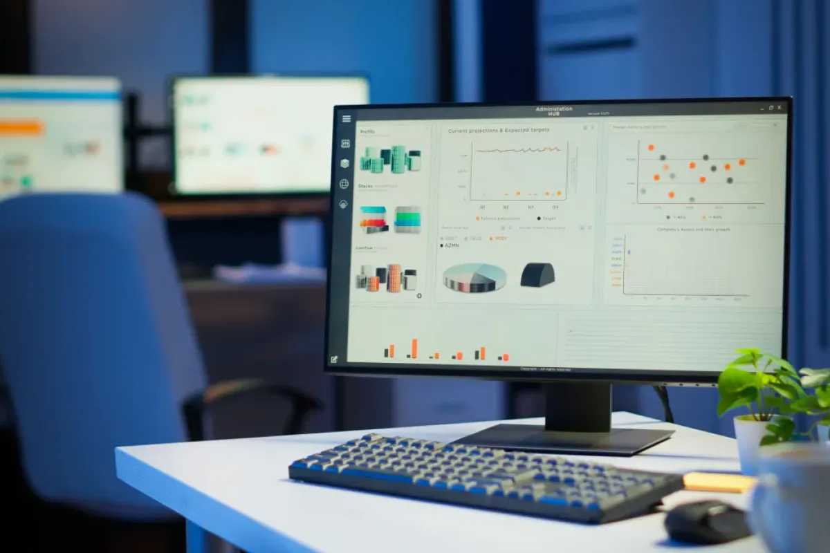 Computer-Dashboard mit Datenvisualisierung im Büro