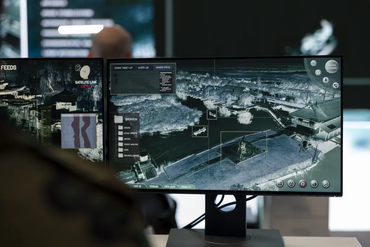 IT-Kontrollraum mit professionellem Monitoring-Setup